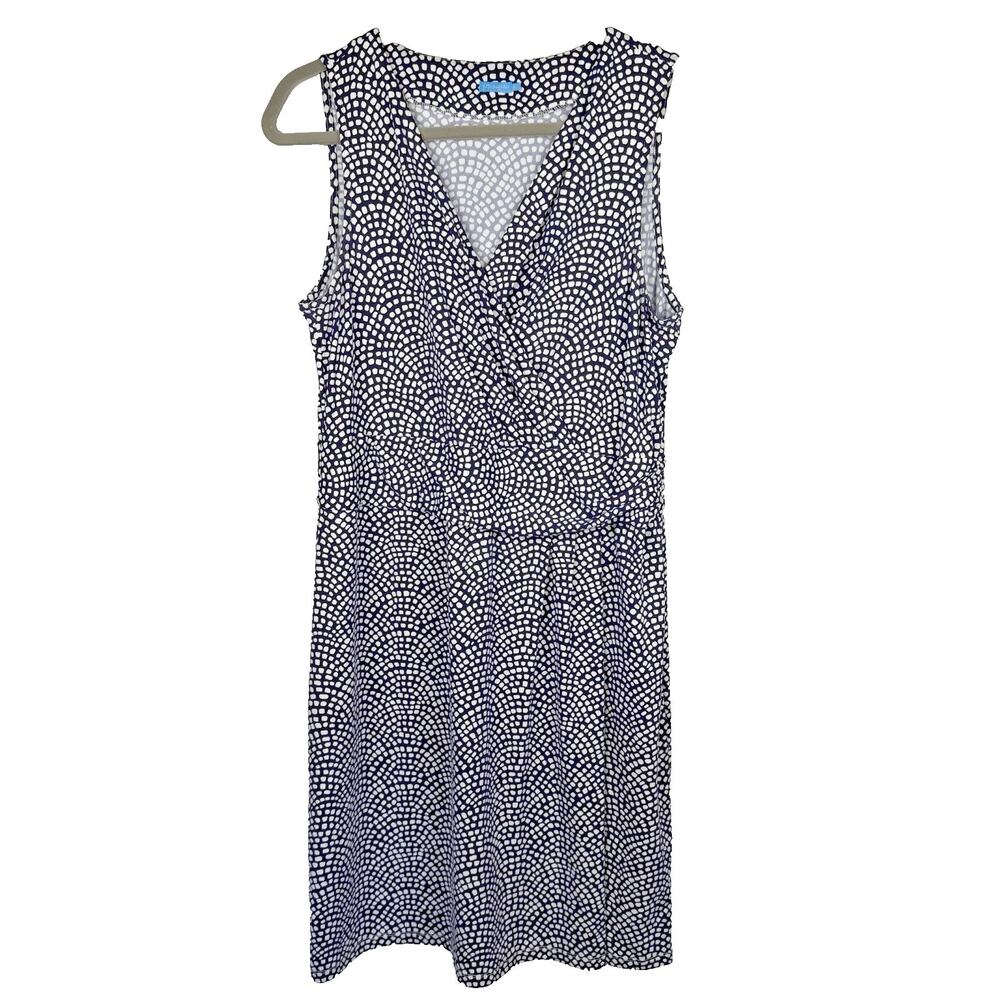 J McLaughlin Faux Wrap Dress Size XL Navy White Geometric Catalina Cloth Career